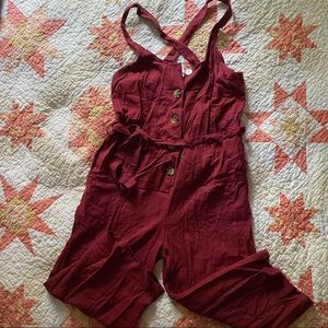 ModCloth Maroon Strapless Jumpsuit with Pockets in Size L